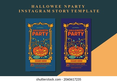 Vector set of social media banners with Halloween theme. Set of Instagram story, post frame templates.