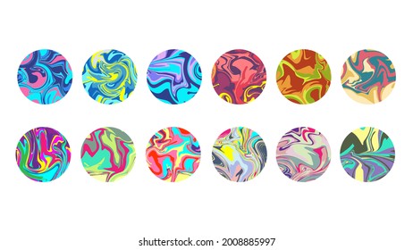 Vector set of social media highlight covers. Colorful liquid paint art background. Instagram highlight icon set for stories.