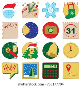 Vector set of social media icons for your phone or tablet on a Christmas theme, each icon is grouped