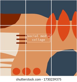 Conjunto de vectores de plantillas de publicación de medios sociales con composición de formas orgánicas abstractas en collage contemporáneo estilo mínimo para tu decoración