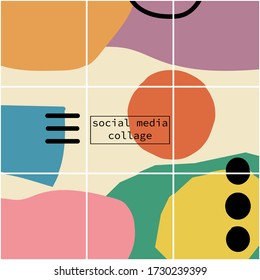 Conjunto de vectores de plantillas de publicación de medios sociales con composición de formas orgánicas abstractas en collage contemporáneo estilo mínimo para tu decoración
