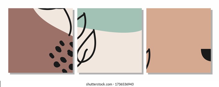 Conjunto de vectores de plantillas de publicación de medios sociales con composición de formas orgánicas abstractas en collage contemporáneo estilo mínimo para tu decoración