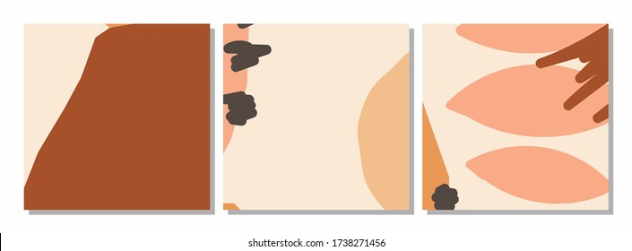 Vector set of social media post templates with abstract organic shapes composition in contemporary collage minimal style for your decoration