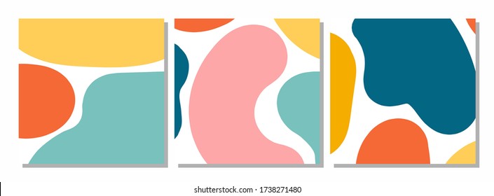 Vector set of social media post templates with abstract organic shapes composition in contemporary collage minimal style for your decoration