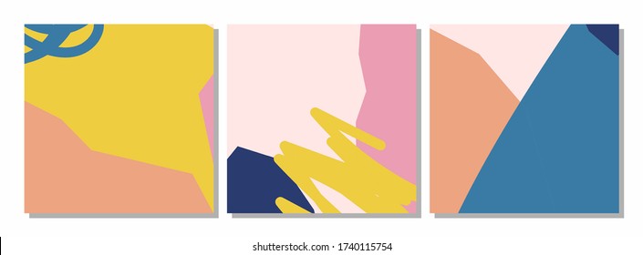 Vector set of social media post templates with abstract organic shapes composition in contemporary collage minimal style for your decoration