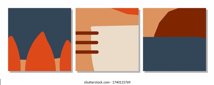 Vector set of social media post templates with abstract organic shapes composition in contemporary collage minimal style for your decoration