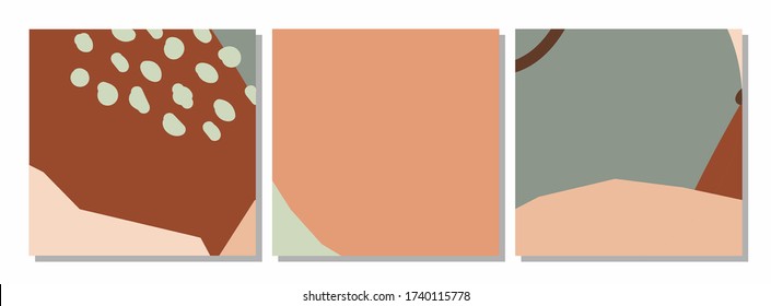 Vector set of social media post templates with abstract organic shapes composition in contemporary collage minimal style for your decoration