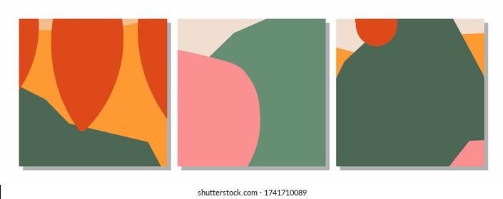 Vector set of social media post templates with abstract organic shapes composition in contemporary collage minimal style for your decoration