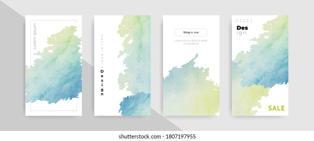 Vector set of social media post template. Vertical social stories. Summer sale cloudy watercolor illustration frame design. Great for fashion and others social marketing sale and discount.