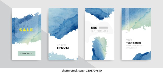 Vector set of social media post template design in gray and white background. Beautiful trendy watercolor abstract design. Suitable for fashion sale and discount promotional social web banner.