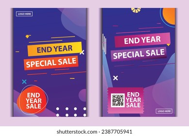 vector set of social media post, story, poster and banner discount mega sale happy new year. new Year celebration. end year sale flyer or story template