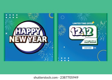 vector set of social media post, story, poster and banner discount mega sale happy new year. new Year celebration. end year sale flyer or story template