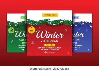 vector set of social media post, story, poster and banner sale Merry Christmas and happy new Year celebration. end year sale flyer or story template