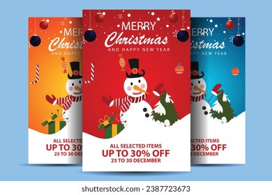 vector set of social media post, story, poster and banner sale Merry Christmas and happy new Year celebration. end year sale flyer or story template