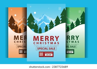 vector set of social media post, story, poster and banner sale Merry Christmas and happy new Year celebration. end year sale flyer or story template