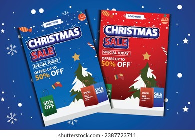 conjunto vectorial de publicaciones en medios sociales, historias, afiches y venta de pancartas Feliz Navidad y feliz celebración de Año Nuevo. folleto de venta de fin de año o plantilla de artículo