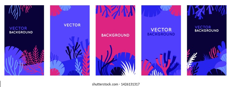 Vector set of social media stories design templates, backgrounds with copy space for text - background with underwater scene and nature - marine life - for banners, greeting cards, posters 