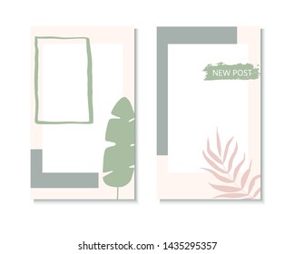 Vector set of social media stories design templates with palm leaves. Creative backgrounds for  banner, poster, web, landing, page, cover, ad, greeting card, promotion. Summer vacation concept