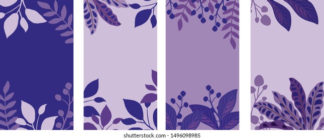 Vector set of social media stories design templates, backgrounds with  space for text ,mountain landscape with houses and trees ,summer backgrounds for banners, greeting cards, posters.