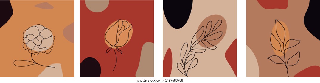 Vector set of social media stories design templates, backgrounds in minimal linear style, minimalistic modern art. Female flowers, for posters and advertisements, beauty and fashion concept.
