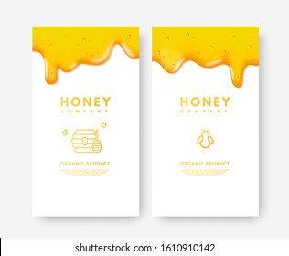 Vector Set of social media stories 3d gold liquid honey and gradient honey bees, honey stick, beehive. Design template, background, banner, blank, poster, advertising. Isolated on white background.