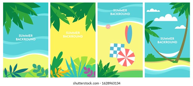 Vector set of social media stories design templates, backgrounds with copy space for text - summer landscape - background for banner, greeting card, poster and advertising - summer vacation concept 