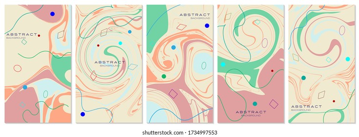 Vector set of social media stories, design templates, backgrounds with copy space for text. Trend shape for banner, greeting card, poster, advertising, discount banner. Every background is isolated. 