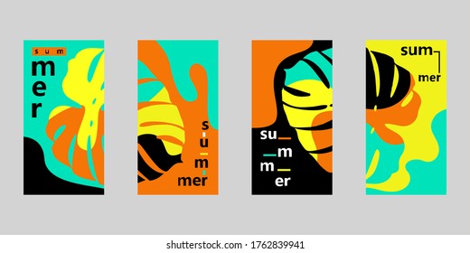 Vector set of social media stories design templates, backgrounds with text, summer background for banner, greeting card, poster and summer vacation concept design