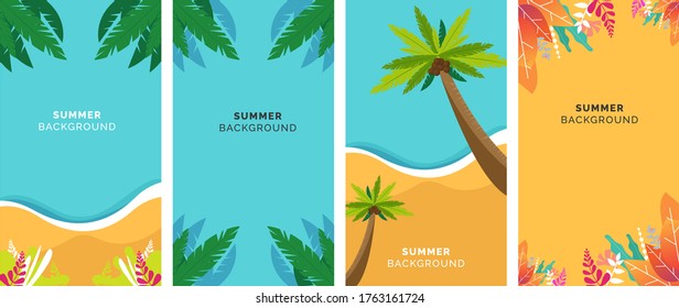 Vector set of social media stories design templates, backgrounds with copy space for text - summer landscape - background for banner, greeting card, poster and advertising - summer vacation concept