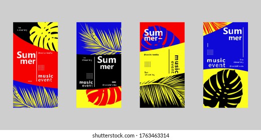 Vector set of social media stories design templates, backgrounds with text, summer background for banner, greeting card, poster and summer vacation concept design