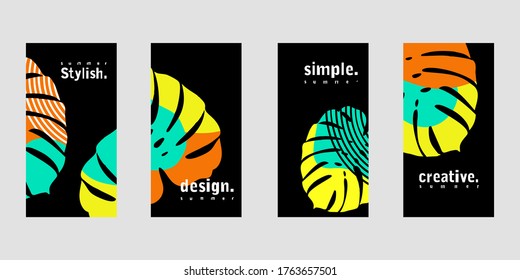 Vector set of social media stories design templates, backgrounds with text, summer background for banner, greeting card, poster and summer vacation concept design