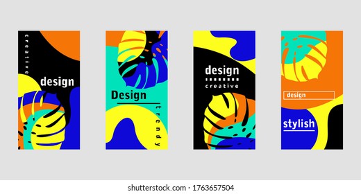 Vector set of social media stories design templates, backgrounds with text, summer background for banner, greeting card, poster and summer vacation concept design