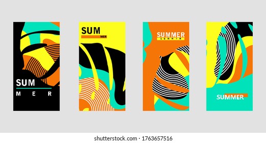 Vector set of social media stories design templates, backgrounds with text, summer background for banner, greeting card, poster and summer vacation concept design