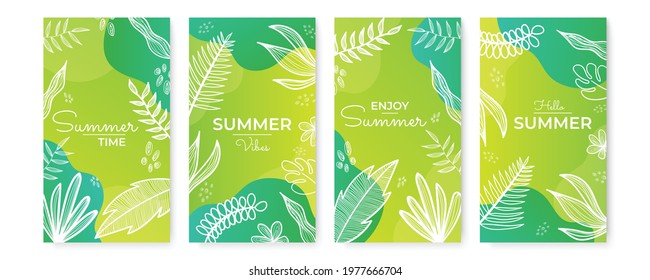 Vector set of social media stories design templates, backgrounds with copy space for text - summer decoration. Can be us for wedding invitation, greeting card, baby shower, mother's day, love day