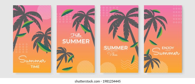 Vector set of social media stories design templates, backgrounds with copy space for text - summer banner template with story size or portrait view