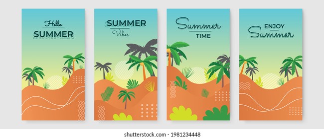 Vector set of social media stories design templates, backgrounds with copy space for text - summer banner template with story size or portrait view