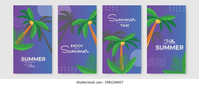 Vector set of social media stories design templates, backgrounds with copy space for text - summer banner template with story size or portrait view