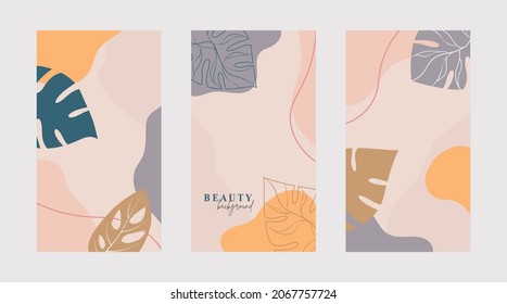 Vector set of social media stories design templates, abstract creative backgrounds in minimal style. Trendy minimal organic background. 