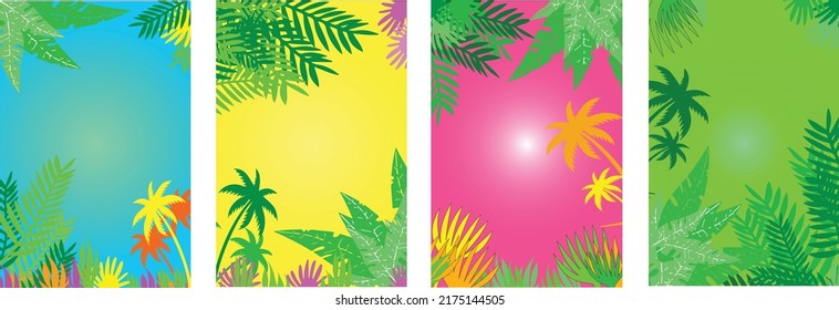 Vector set of social media stories design templates, backgrounds with copy space for text - summer landscape - background for banner, greeting card, poster and advertising - summer vacation concept
