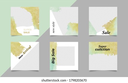 Conjunto de vectores de plantilla de medios sociales en fondo gris. Cartel cuadrado editable para facebook y post en Instagram. Ideal para ventas de moda de marketing digital y proyecto promocional de descuento.