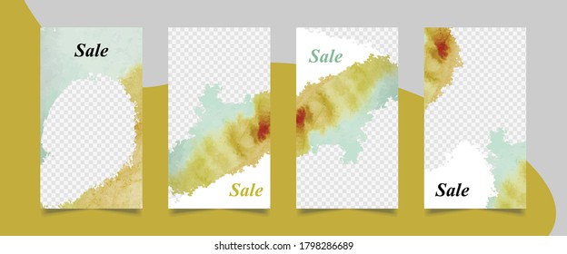 Vector set of social media template in grey background. Editable watercolor design. Suitable for social stories, fashion sales and discount, digital marketing promotional post banner design.
