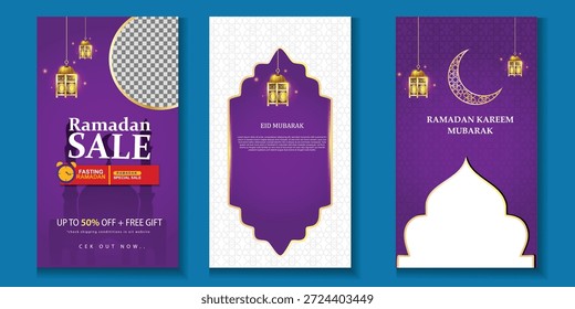 Vector Set of Social media Template Ramadan Story and Flyer Social Media Marketing element mosque, Lamp Suitable for Ramadan Promotion Media