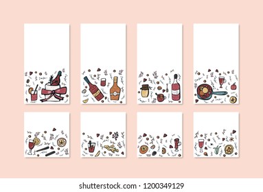 Vector set of social media templates with mulled wine elements and objects. Compositions for networks  in doodle style.