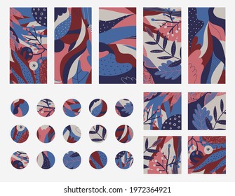 Vector set of social net stories, posts, hilghlights. Trendy collection templates for social networks stories and posts, vector illustration. Design backgrounds for social media. Artistic nature