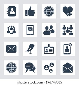 Vector set of social network and media icons with twitter bird and like images