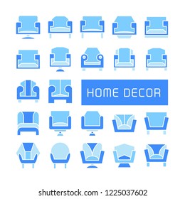 vector set of sofa icons, blue theme