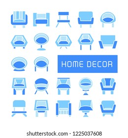vector set of sofa icons, blue theme