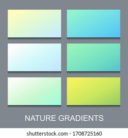 Vector set of soft gradients in blue and green natural colors. Abstract summer banners collection.