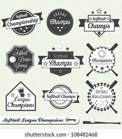 Vector Set: Softball League Champion Labels