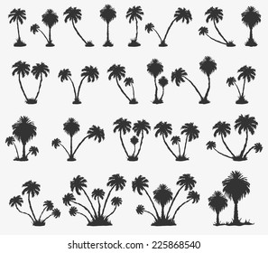 Vector set of solar palm beach in a dark color